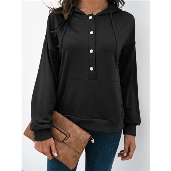 Full Size Snap-Down Hoodie with Kangaroo Pocket Plus Size - Picture 5 of 8
